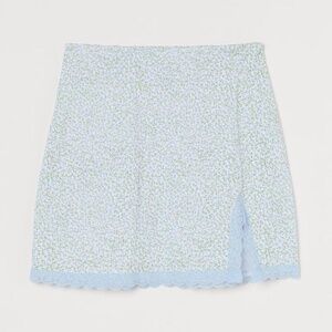 Blue Green Floral Lace-Trim Elastic Waist Mini Skirt Size XXS